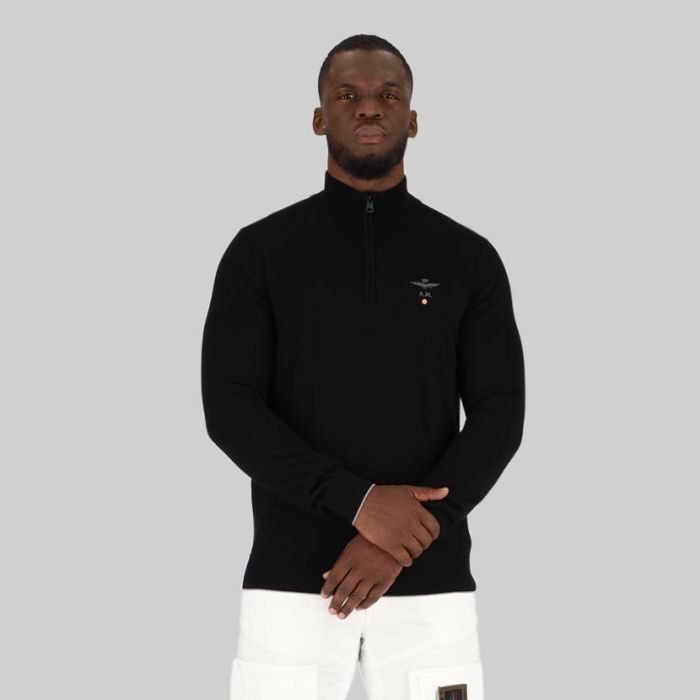 AER118JB-AERONAUTICA-HALF ZIP SWEATER-JET BLACK-MA1389L415-34300-V1