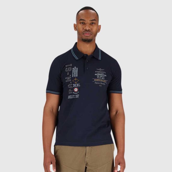 Aeronautica Militare Contrast Sleeve Golfer Navy Blue | Aeronautica Militare