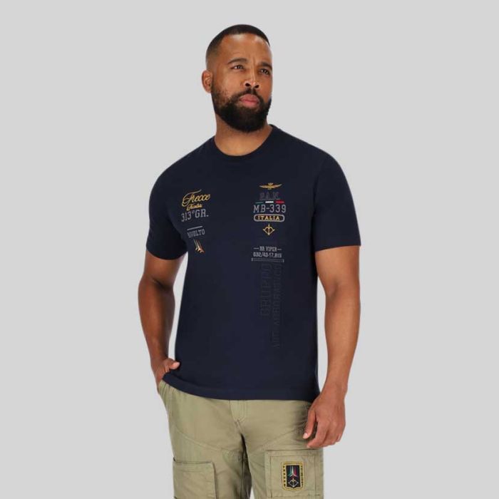 Aeronautica Militare Full Embroidary T-shirt Mens Navy